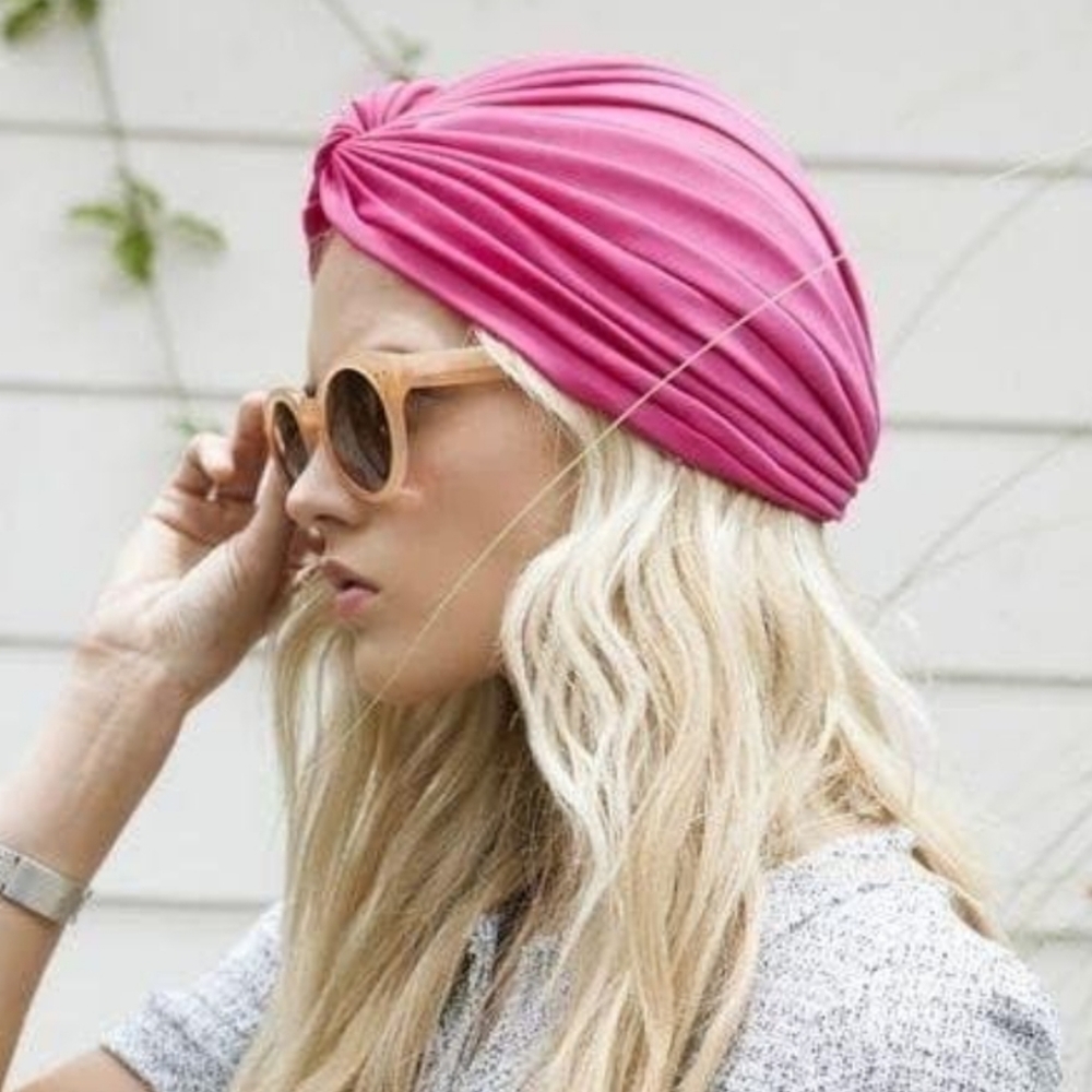 Rose Pink Pleated Turban Beanie Boho Festival Street Style Headwrap